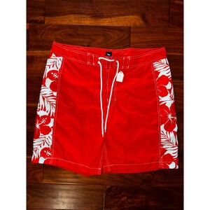 Gap Mens Swim Trunks Board Shorts Red White Hibiscus Floral Mesh Liner XL